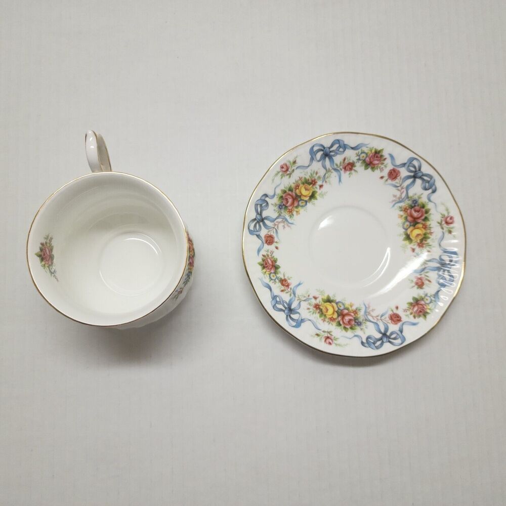 Vintage Rosina Queens England  Happy Anniversary Cup & Saucer Roses Bone China - Picture 6 of 8
